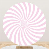 Lofaris Simple Pink White Stripe Happy Birthday Round Backdrop